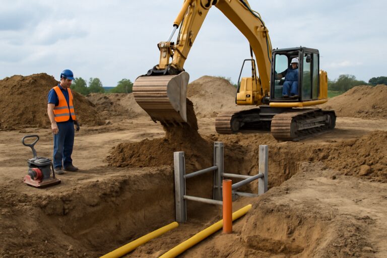 Tiefbauarbeiten, inklusive Erdbewegungen und Aushub von Baugruben