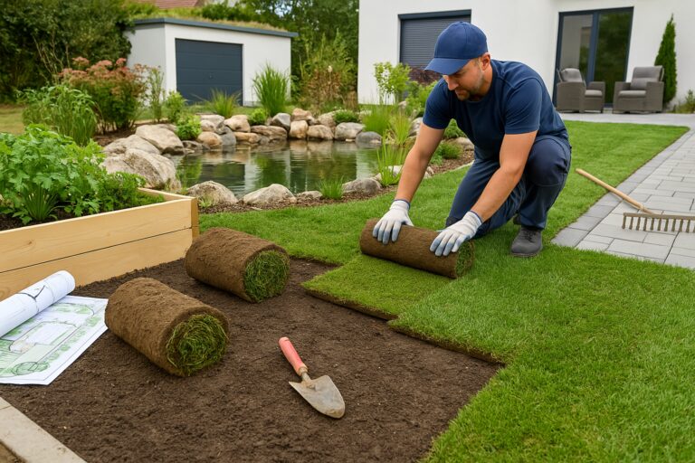 Garten- und Landschaftsbau (Galabau), einschließlich Gartenplanung, Wegebau, Teichanlagen, Dachbegrünung, Rollrasen und weitere Gartenumgestaltungen